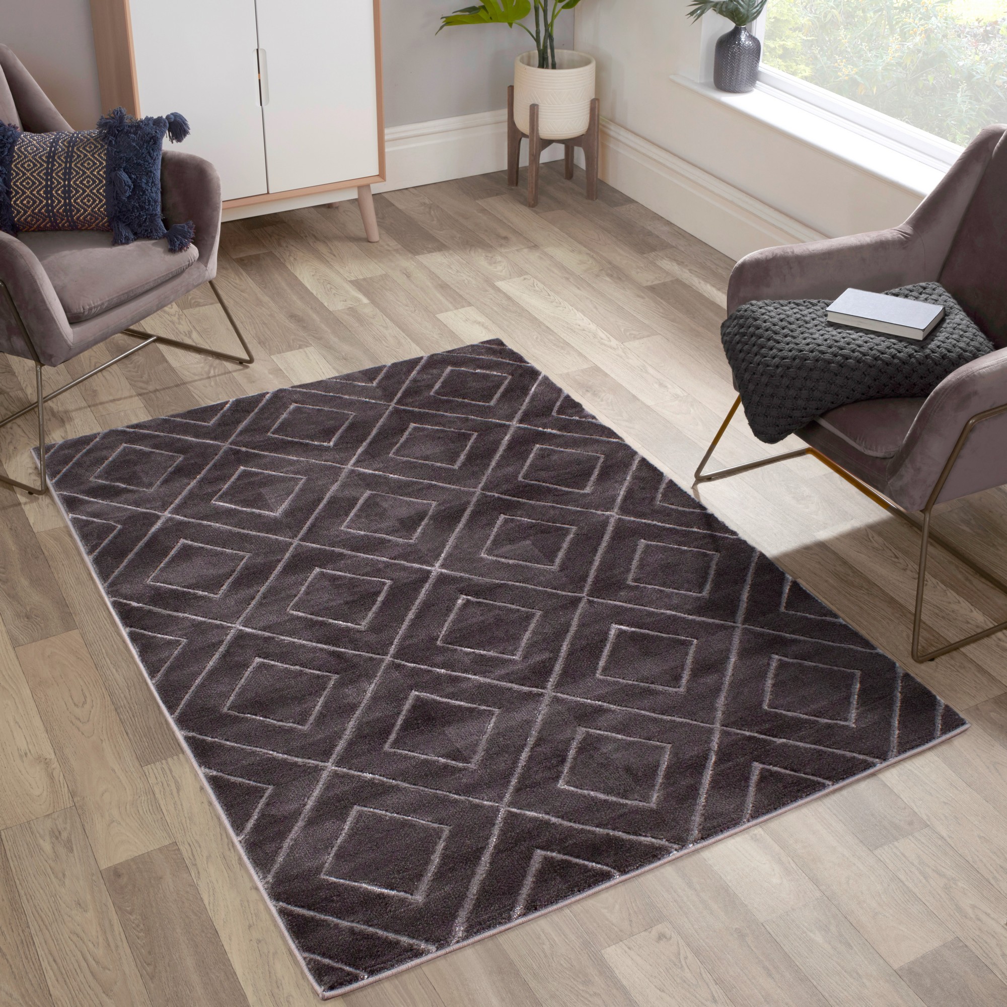 Bianco 0196qa Geometric Rug In Dark Grey